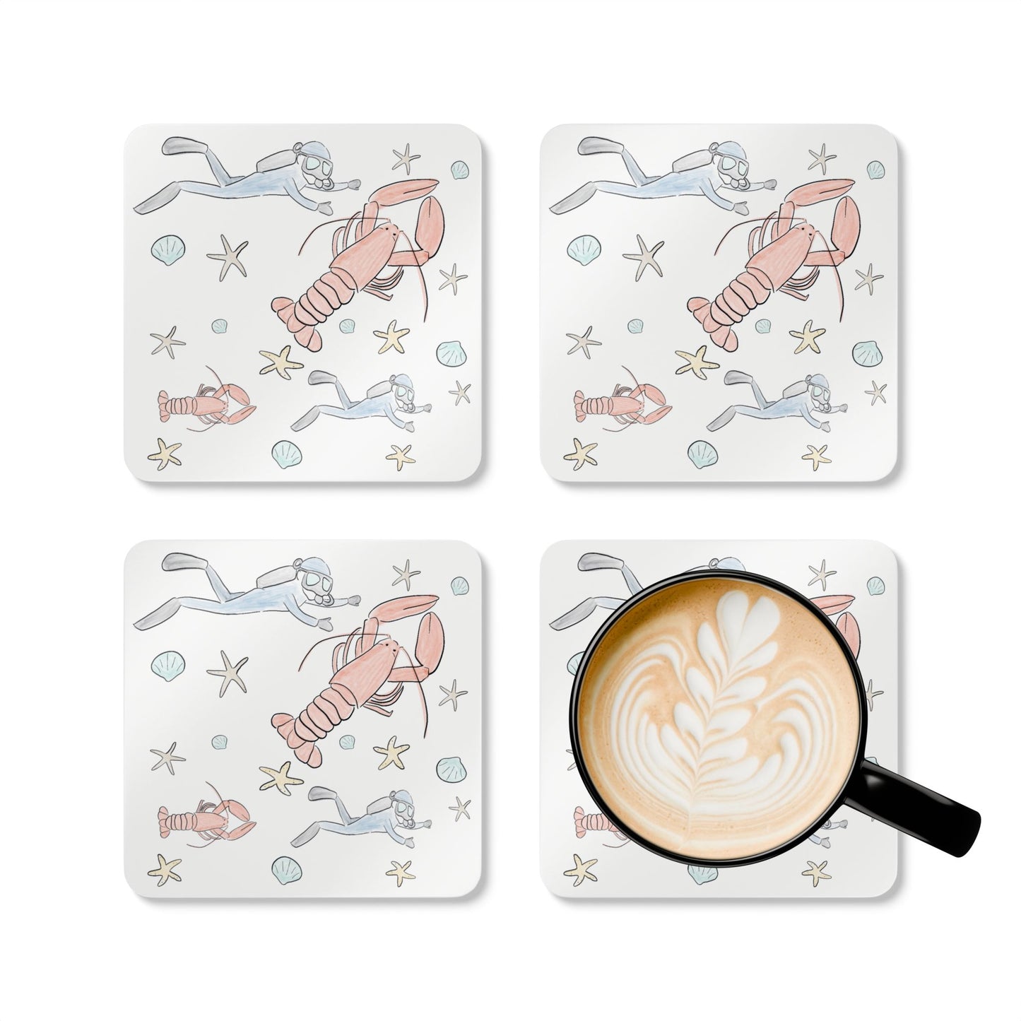 Lobster & Scuba Diver Drink Coasters - Set of 4